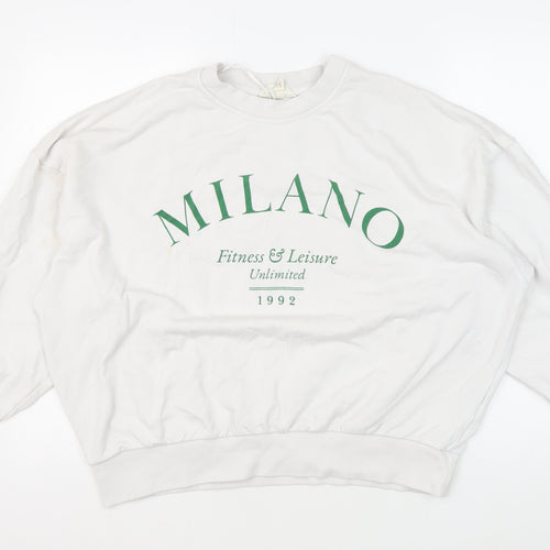 H&M Unisex White Pullover Sweatshirt M