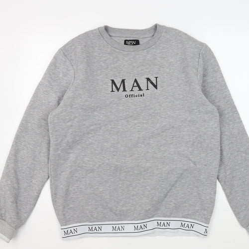 boohooMAN Men's Grey Pullover Sweatshirt, Size L, Logo Detail