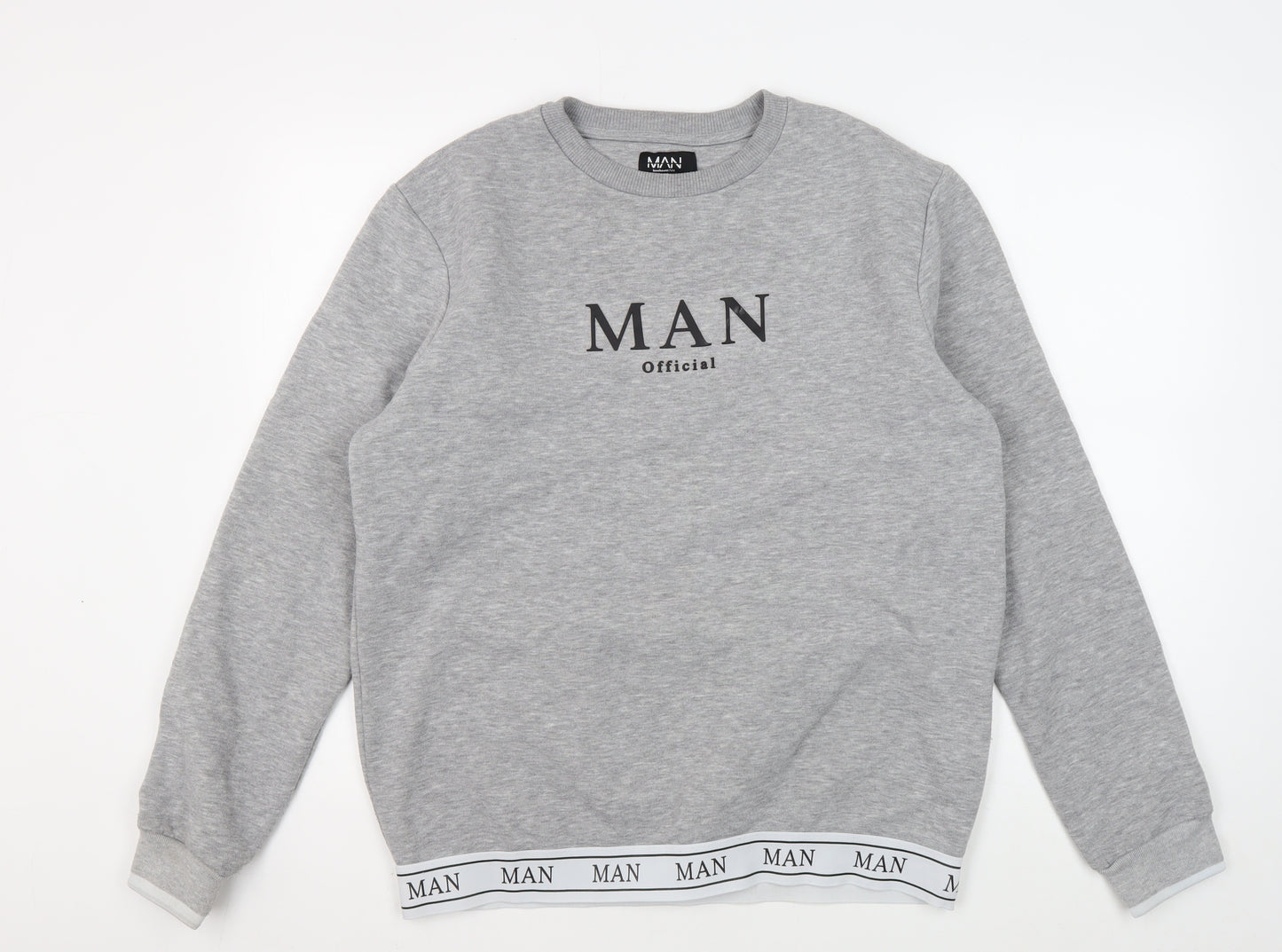 boohooMAN Men's Grey Pullover Sweatshirt, Size L, Logo Detail