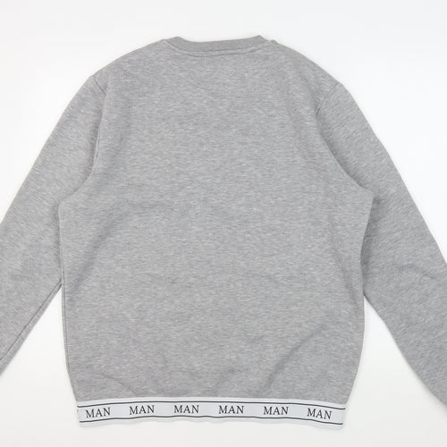 boohooMAN Men's Grey Pullover Sweatshirt, Size L, Logo Detail