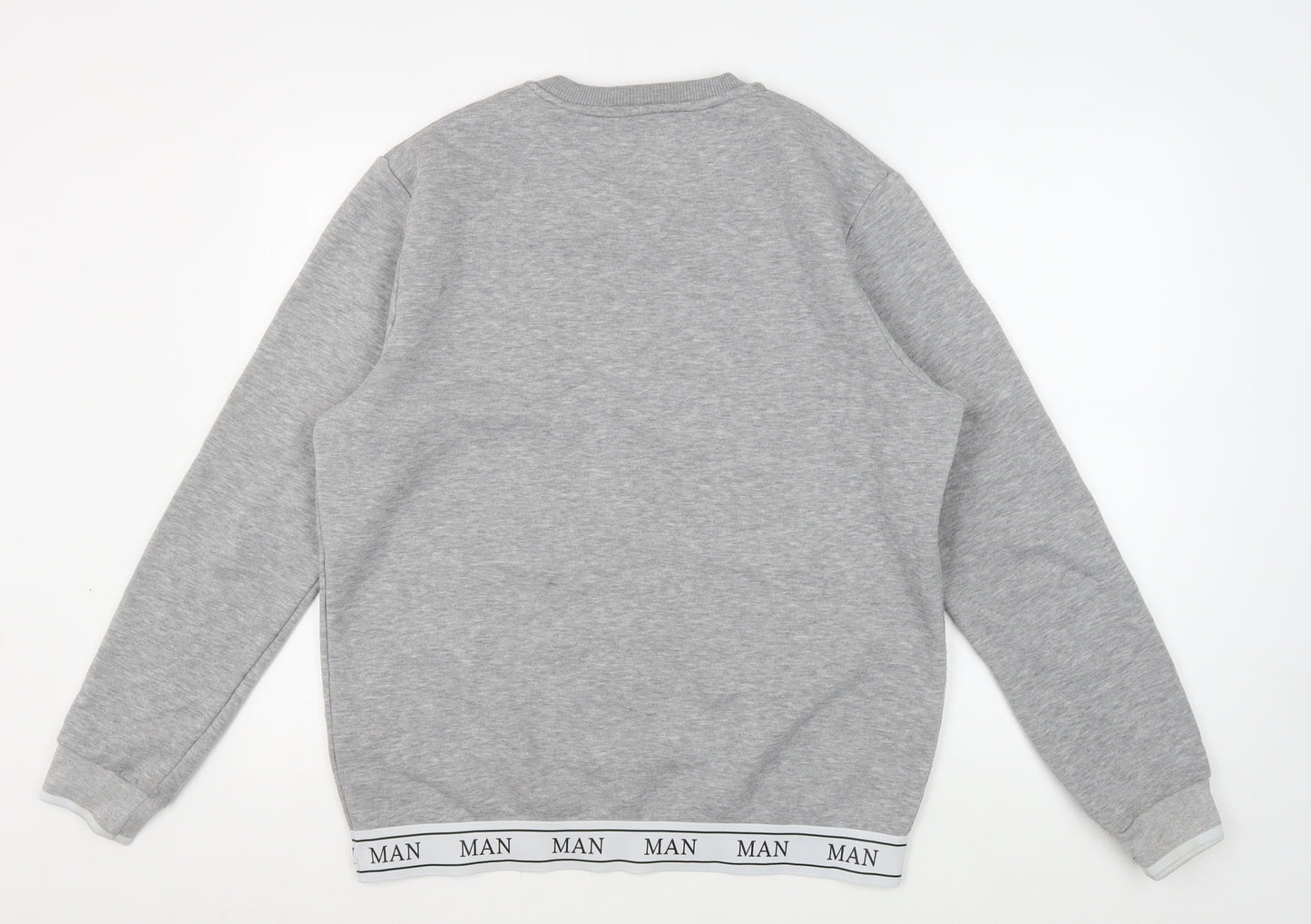 boohooMAN Men's Grey Pullover Sweatshirt, Size L, Logo Detail