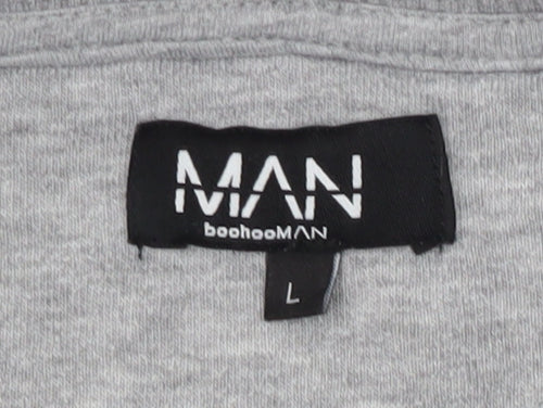 boohooMAN Men's Grey Pullover Sweatshirt, Size L, Logo Detail
