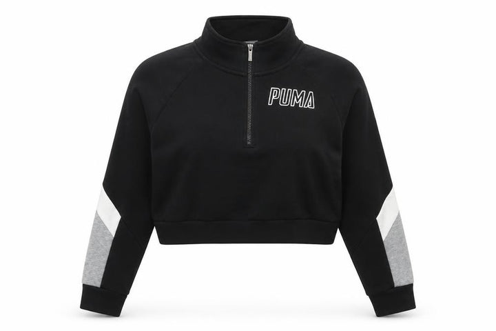 Front view of Puma Women's Black XS 1/4 Zip Sweatshirt Pullover