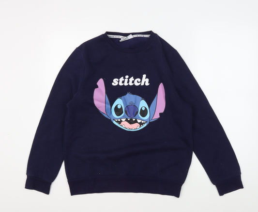 Front view of Disney unisex blue lilo & stitch pullover sweatshirt s