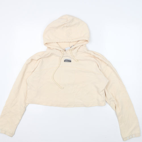 Adidas Women Beige Crop Hoodie Size S, Cotton, Logo