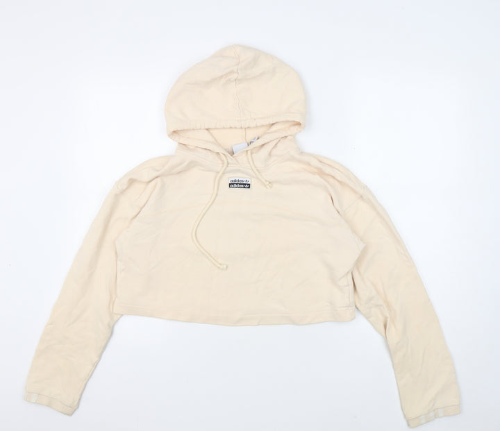 Adidas Women Beige Crop Hoodie Size S, Cotton, Logo