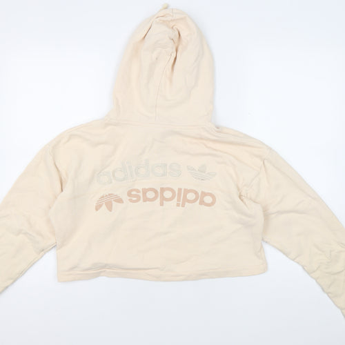 Adidas Women Beige Crop Hoodie Size S, Cotton, Logo