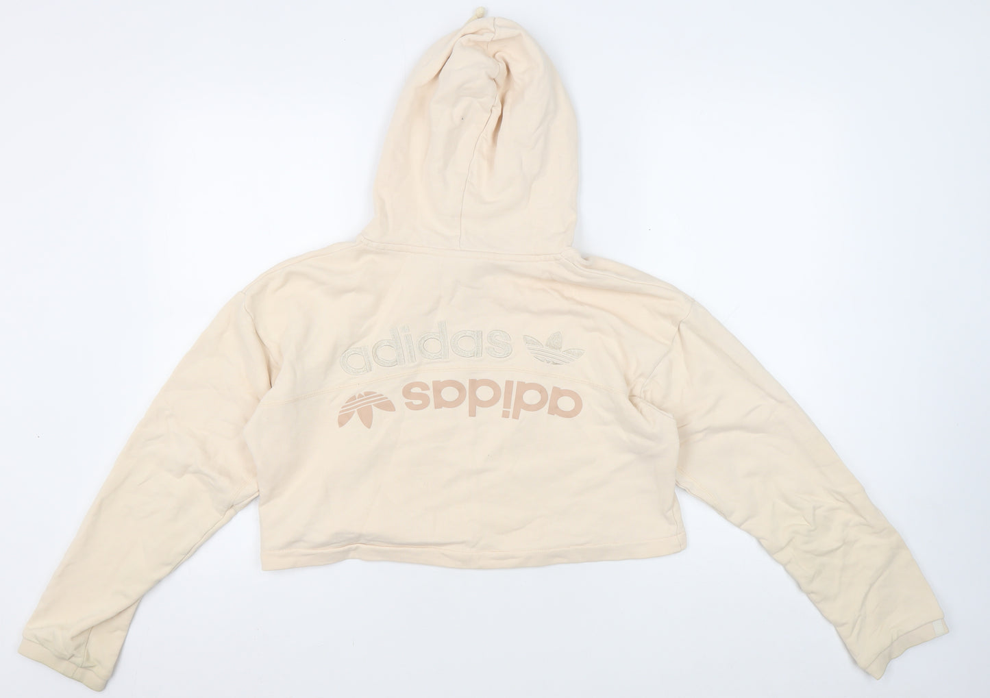 Adidas Women Beige Crop Hoodie Size S, Cotton, Logo