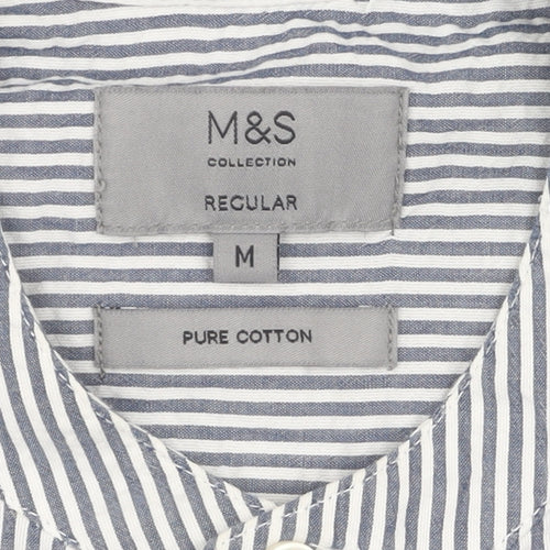 Marks & Spencer Men's Blue Striped Medium Casual Shirt