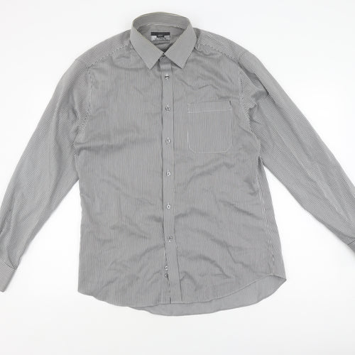 Marks and Spencer Men's Black Striped Slim Fit Shirt