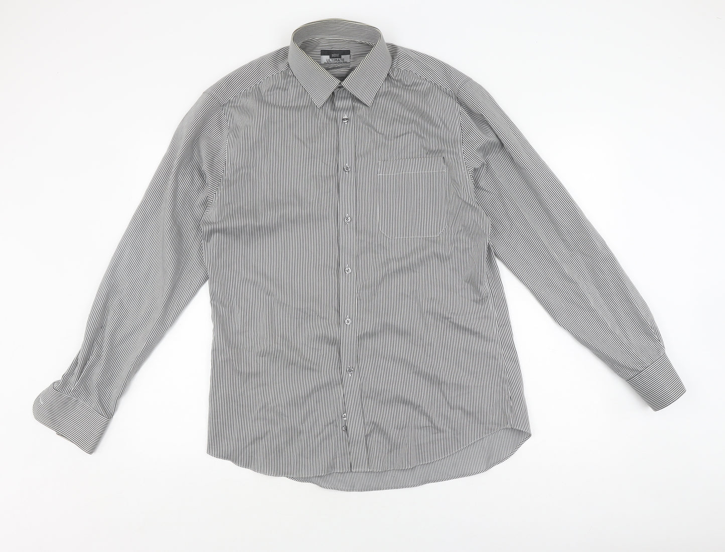 Marks and Spencer Men's Black Striped Slim Fit Shirt