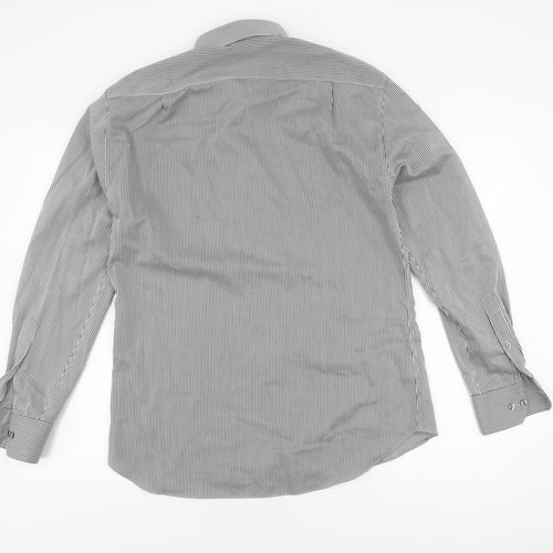 Marks and Spencer Men's Black Striped Slim Fit Shirt