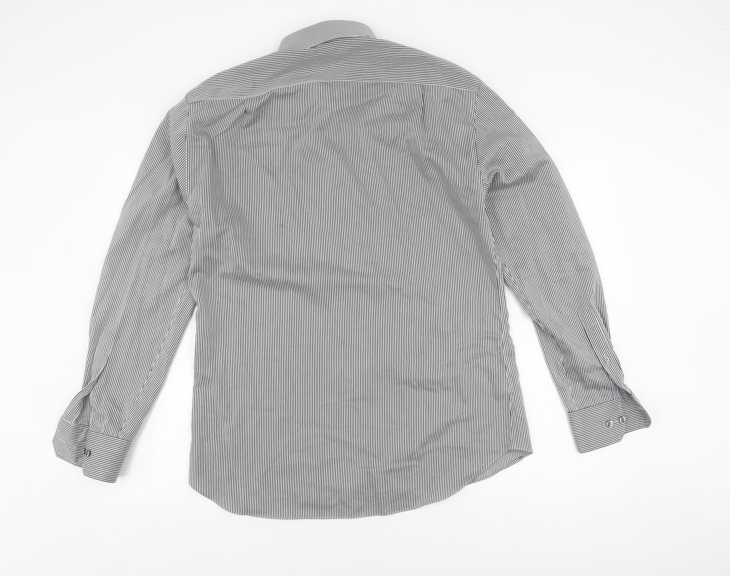 Marks and Spencer Men's Black Striped Slim Fit Shirt