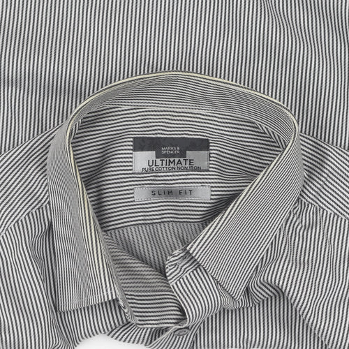Marks and Spencer Men's Black Striped Slim Fit Shirt