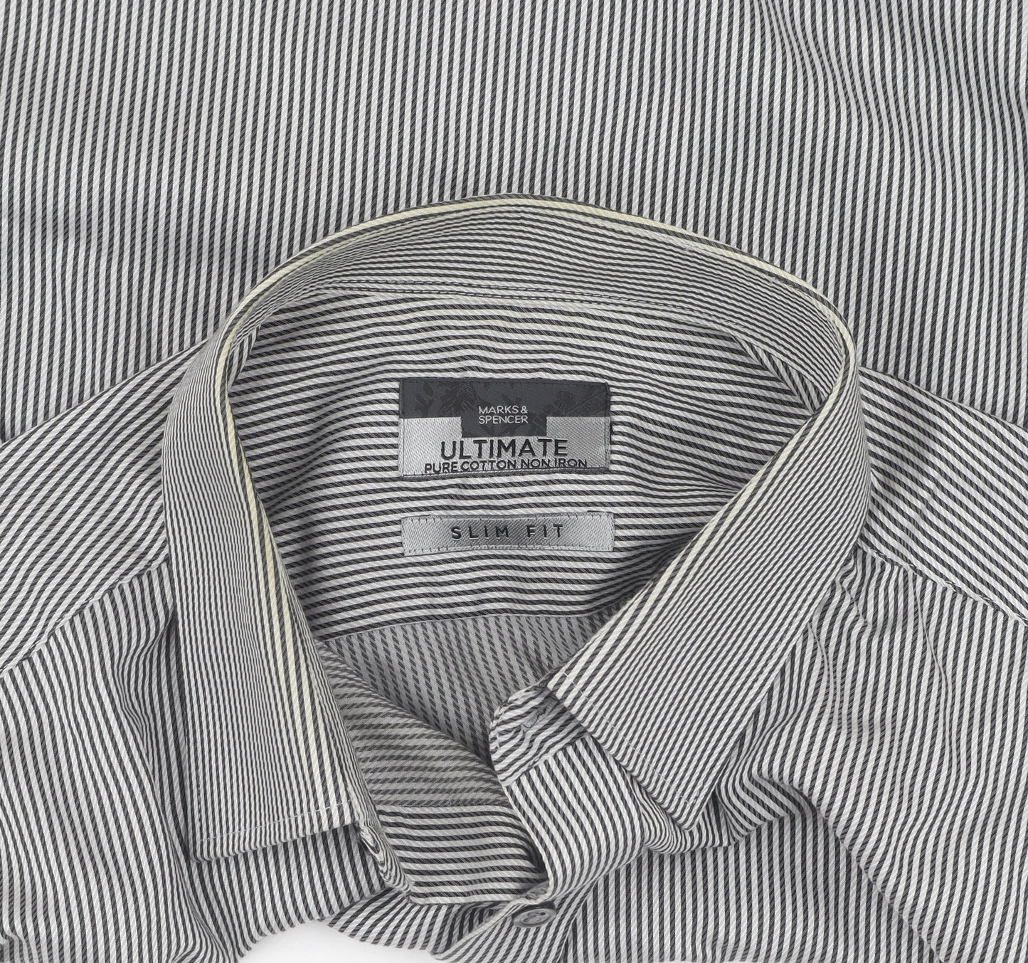 Marks and Spencer Men's Black Striped Slim Fit Shirt