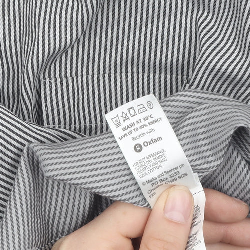 Marks and Spencer Men's Black Striped Slim Fit Shirt