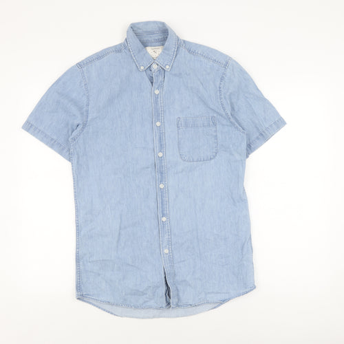 Topman Men's Blue Denim Short Sleeve Shirt S
