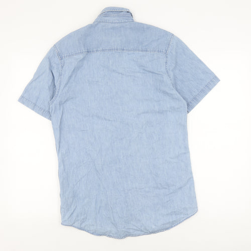 Topman Men's Blue Denim Short Sleeve Shirt S
