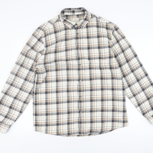 Marks and Spencer Men's Beige Check Flannel Shirt L