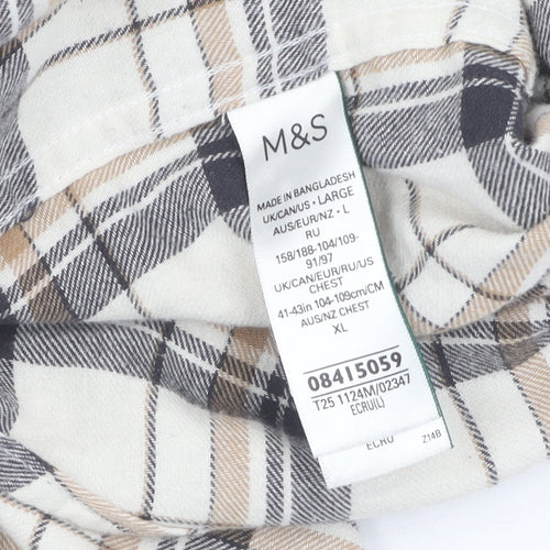 Marks and Spencer Men's Beige Check Flannel Shirt L