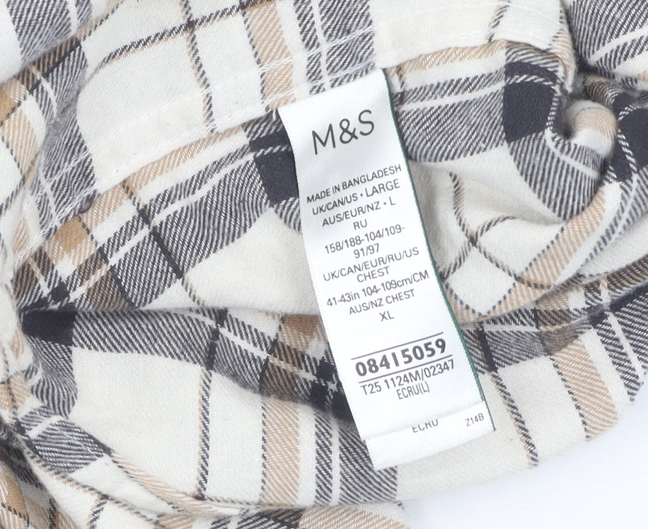 Marks and Spencer Men's Beige Check Flannel Shirt L