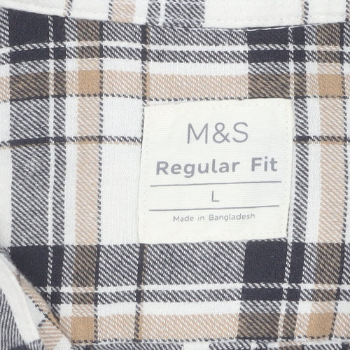 Marks and Spencer Men's Beige Check Flannel Shirt L