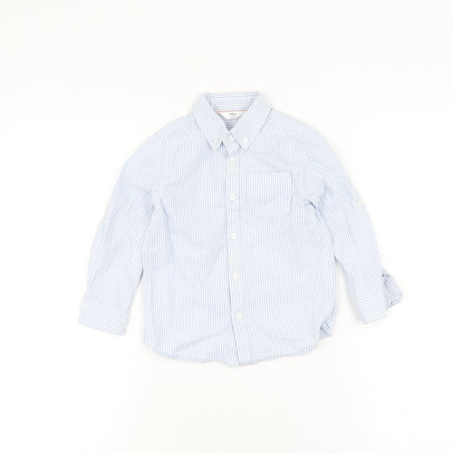 Marks and Spencer Boys Blue Striped Button-Up Shirt 2-3Y