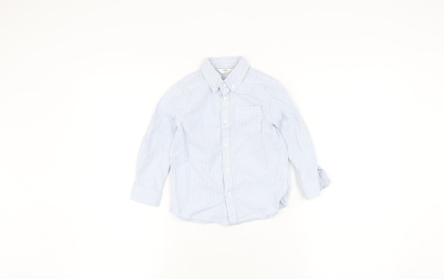 Marks and Spencer Boys Blue Striped Button-Up Shirt 2-3Y