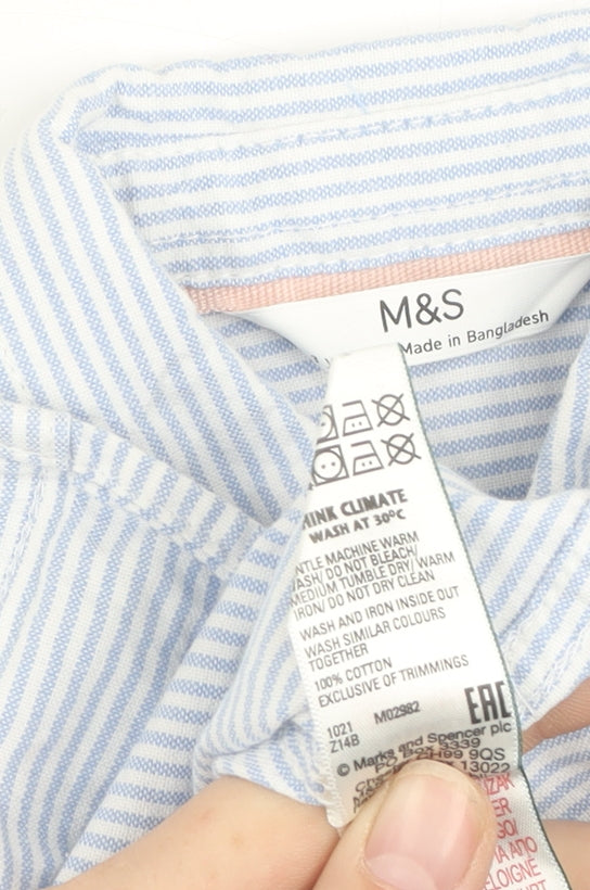 Marks and Spencer Boys Blue Striped Button-Up Shirt 2-3Y