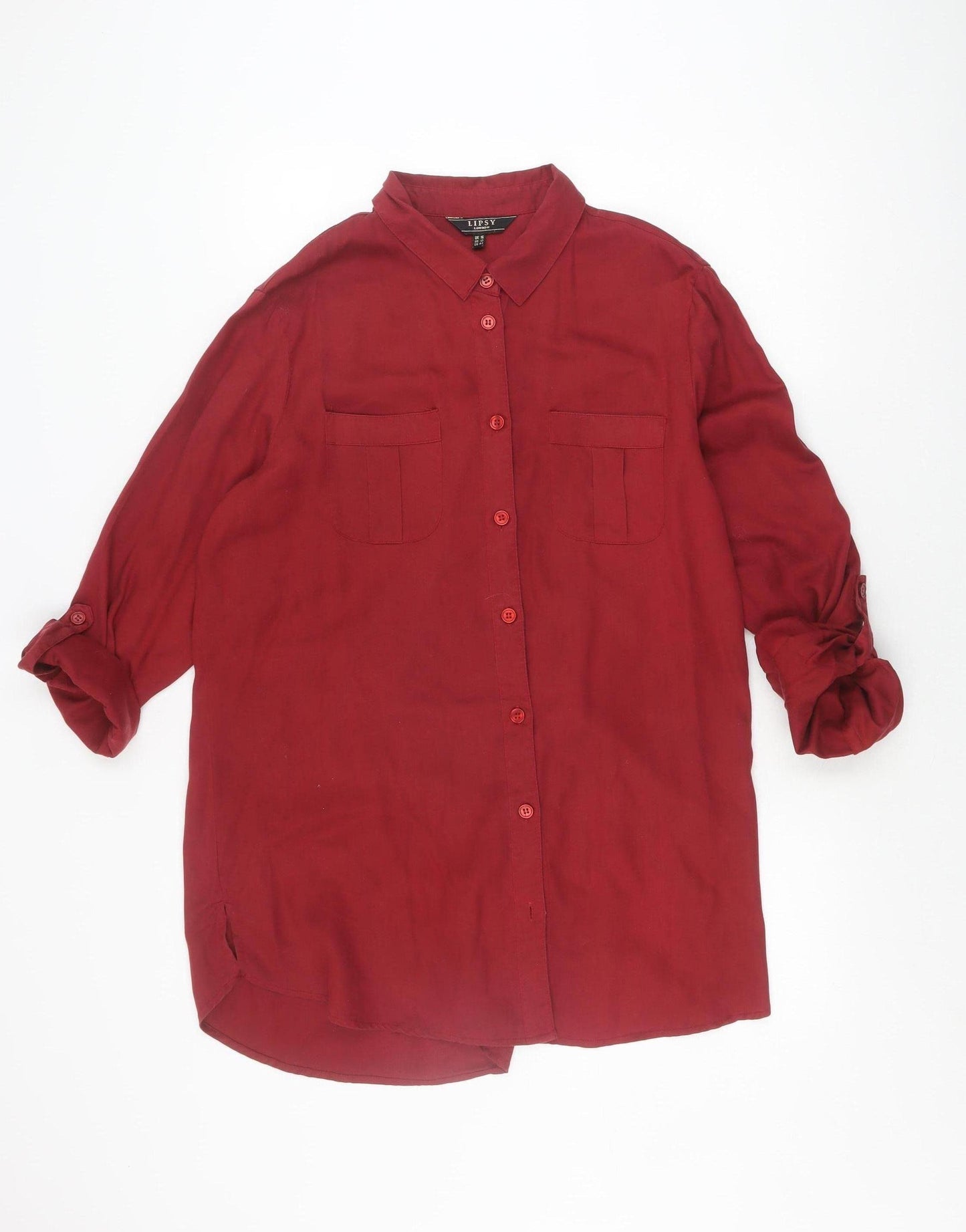 Lipsy Women's Red Long Sleeve Button-Up Shirt