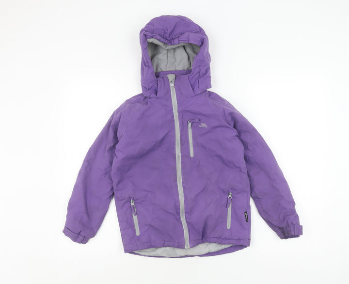 Trespass Girls Purple Parka Jacket 7-8 Years Waterproof