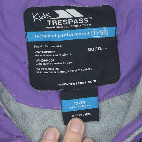 Trespass Girls Purple Parka Jacket 7-8 Years Waterproof