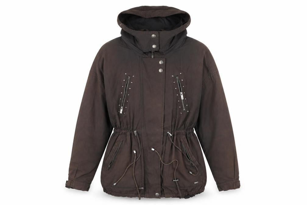 Front view of Pepe Jeans Women's Brown Parka Jacket, size S, Winter Ready