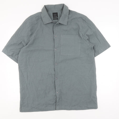 Lefties Men's Grey Cotton Relaxed Fit Shirt Size L