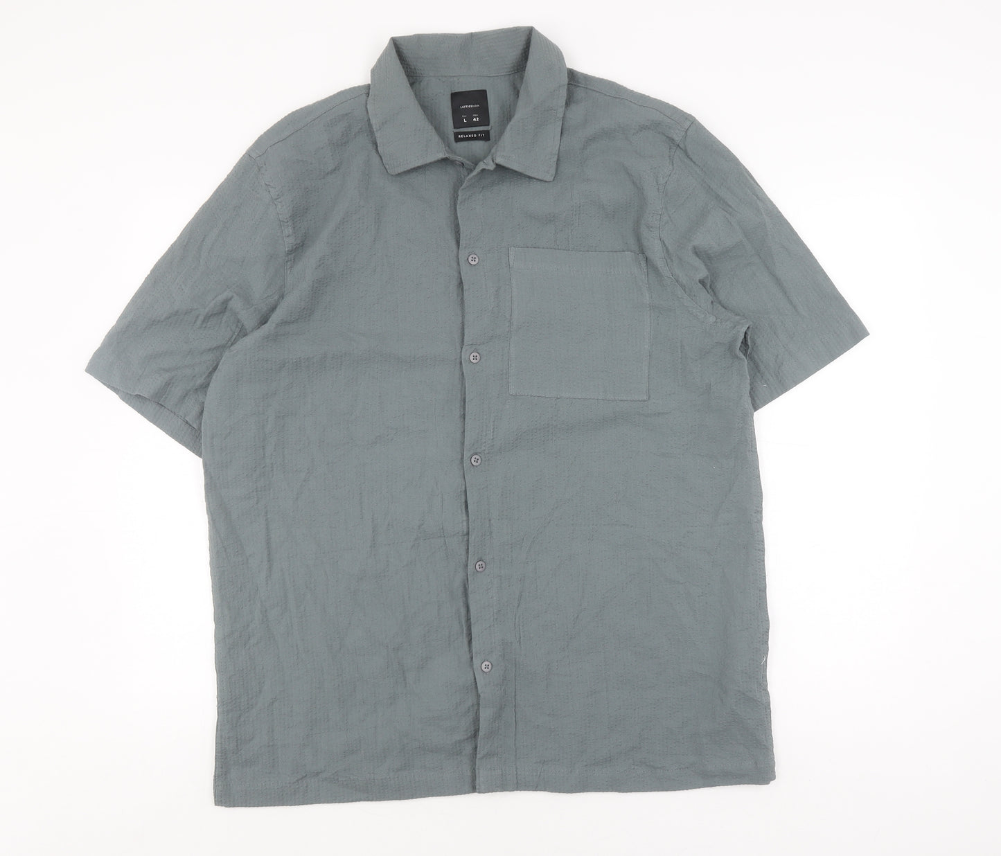 Lefties Men's Grey Cotton Relaxed Fit Shirt Size L