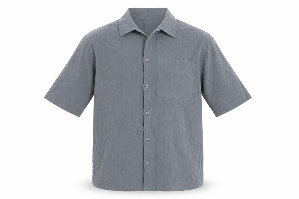 Front view of Lefties Men's Grey Cotton Relaxed Fit Shirt, size L