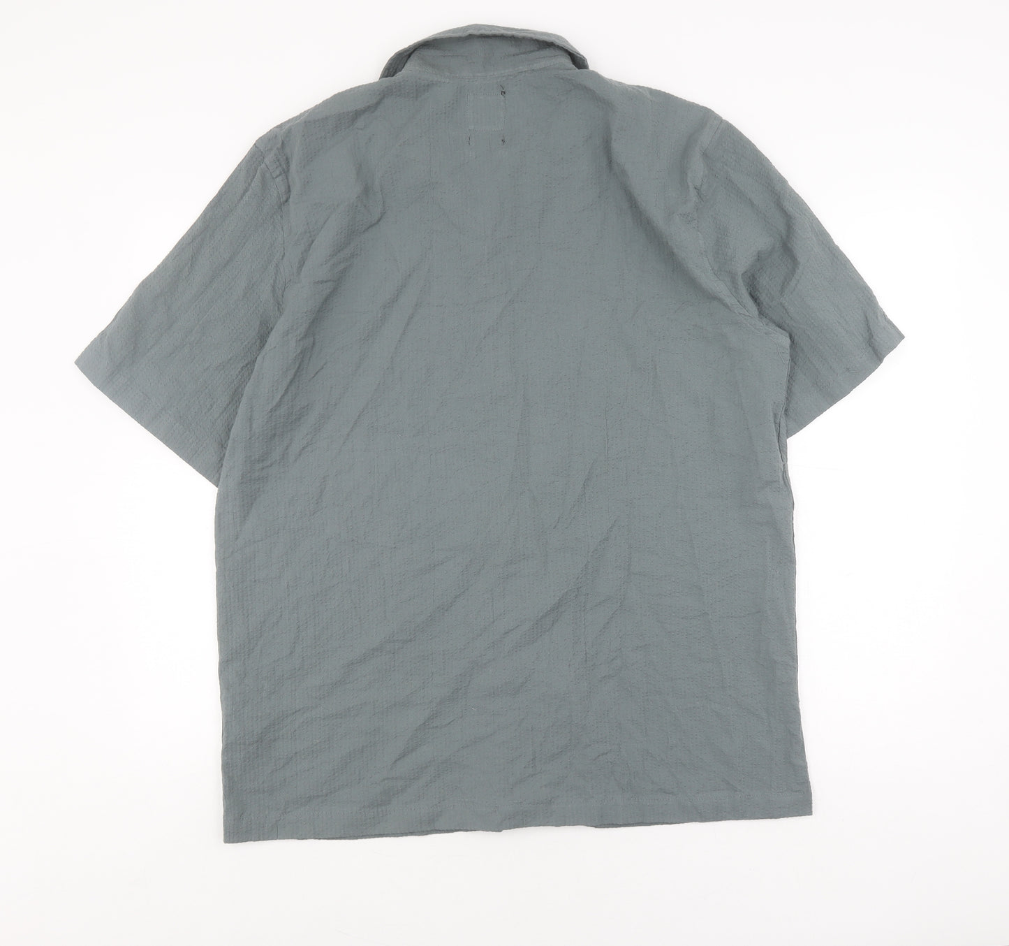 Lefties Men's Grey Cotton Relaxed Fit Shirt Size L