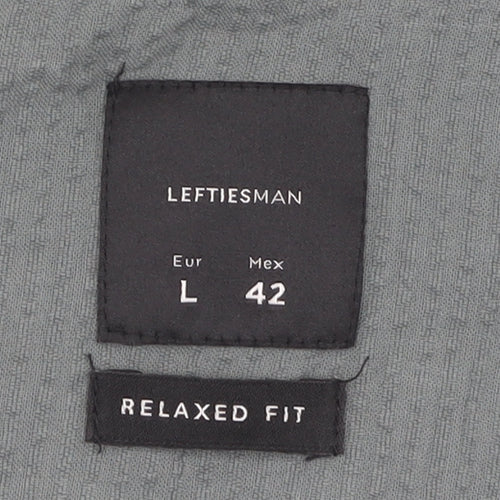 Lefties Men's Grey Cotton Relaxed Fit Shirt Size L
