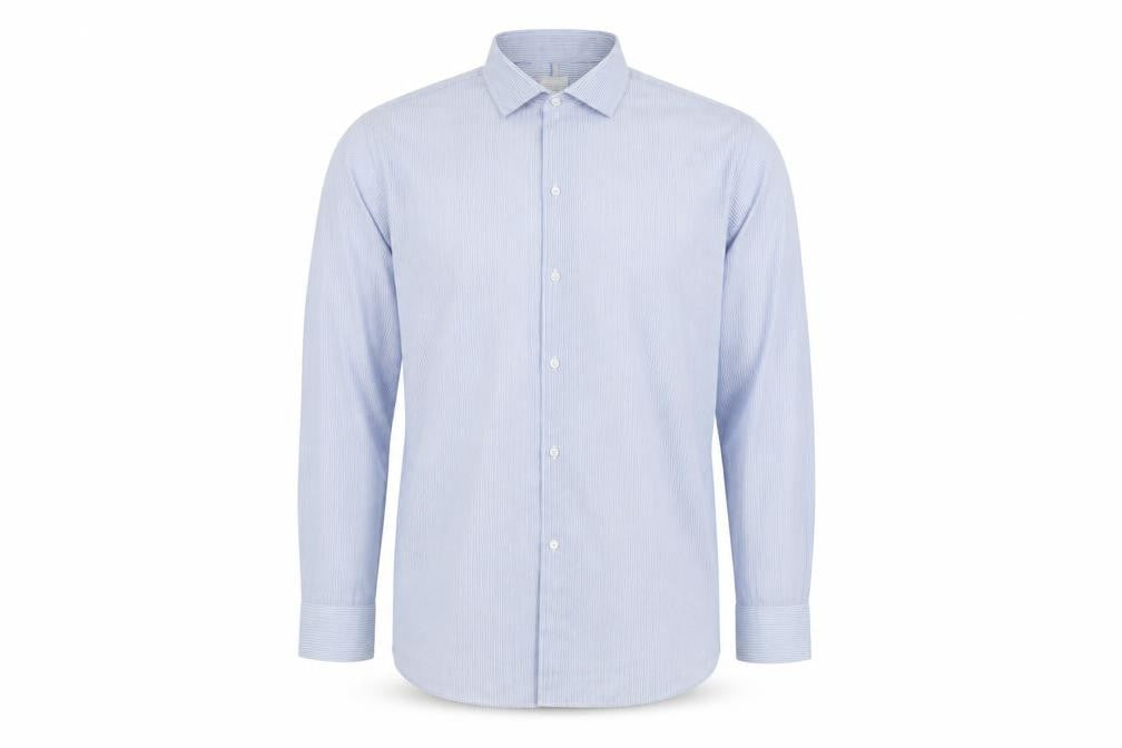 Front view of Next Men's Blue Slim Fit Button-Up Shirt 17