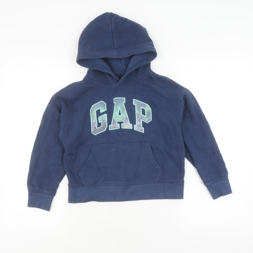 GAP Girls Blue Pullover Hoodie, Logo, Size S, Fleece