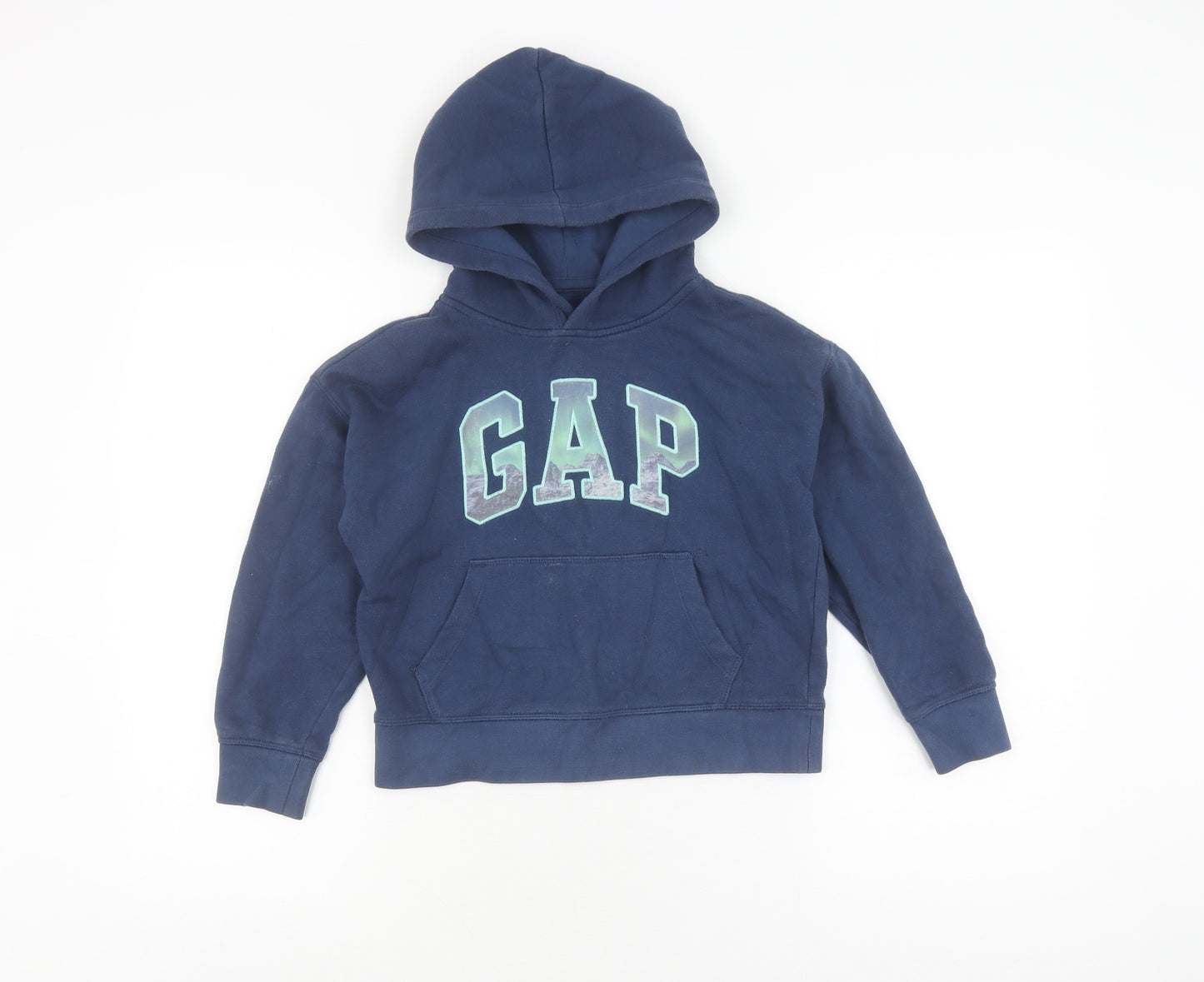 GAP Girls Blue Pullover Hoodie, Logo, Size S, Fleece