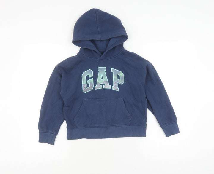 GAP Girls Blue Pullover Hoodie, Logo, Size S, Fleece
