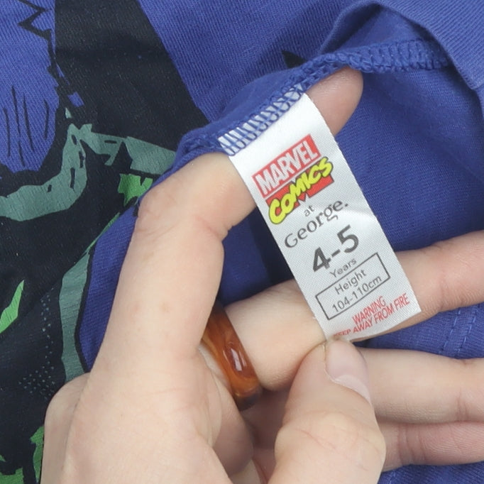Marvel Boys Blue Hulk T-Shirt 4-5 Years Short Sleeve