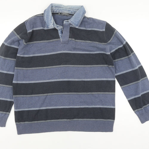 Wolsey Men's Blue Striped Long Sleeve Polo - M
