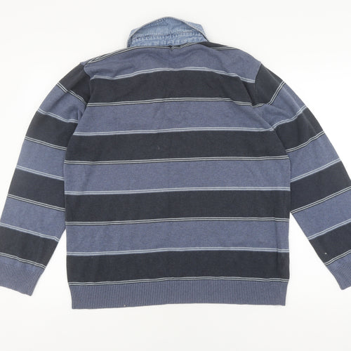 Wolsey Men's Blue Striped Long Sleeve Polo - M