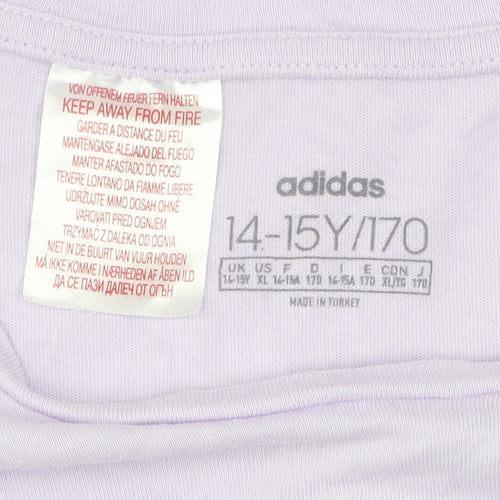Adidas Girls Purple T-Shirt with Logo, Size 14 Plus, Cotton