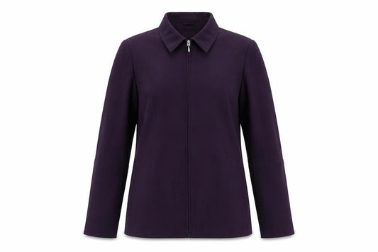 Front view of OPUS Women's Purple Jacket, size 16, Mid-Length Casual Zip