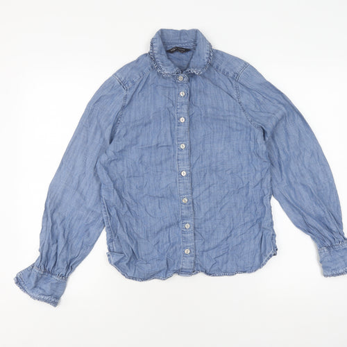 Marks and Spencer Women's Blue Button-Up Shirt, Size 8
