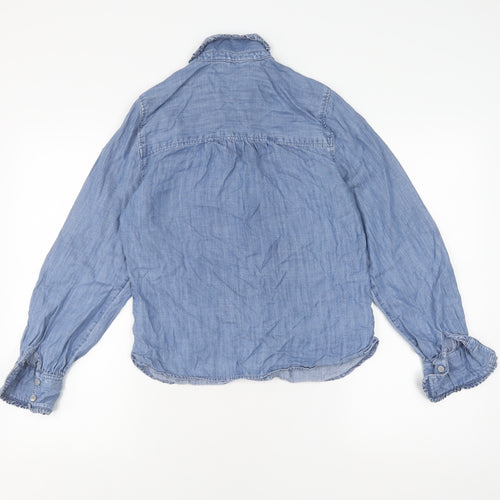 Marks and Spencer Women's Blue Button-Up Shirt, Size 8