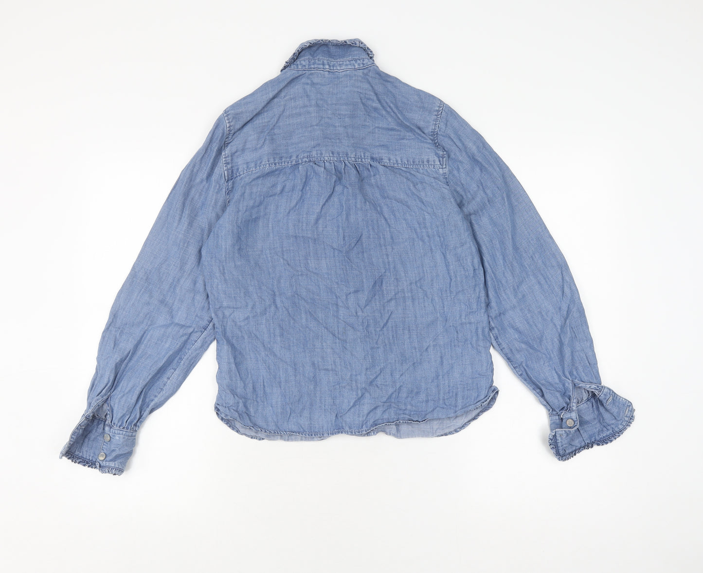 Marks and Spencer Women's Blue Button-Up Shirt, Size 8